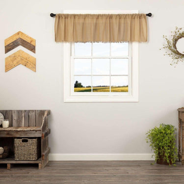 Tobacco Cloth Khaki Valance Curtain Fringed 16x72 - The Fox Decor